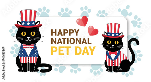 Adorable black cats celebrating national pet day in patriotic uncle sam outfits adorable kittens festive celebration
