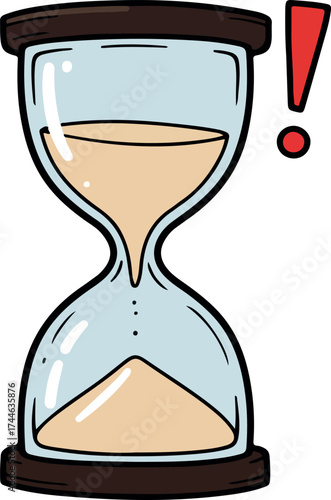 Hourglass illustration showing time running out with exclamation mark symbol.