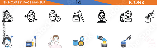Skincare and face makeup icons for beauty products and cosmetics applications vector