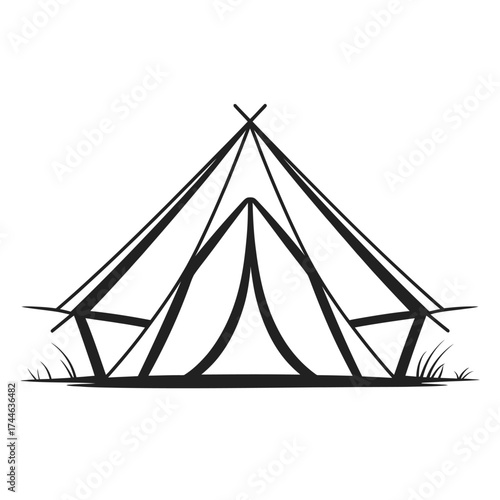 Minimalist line art bell tent vector illustration scalable eps icon for outdoor adventures vector