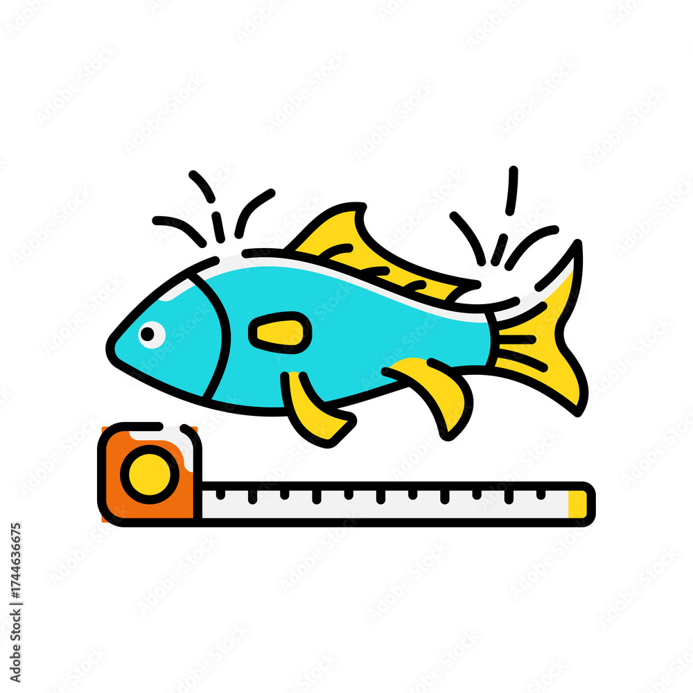 Obraz premium Cartoon Fish with Tape Measure Illustration on Transparent Background