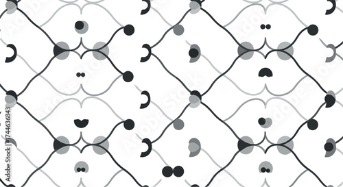 Intricate geometric pattern with interconnected shapes and lines.