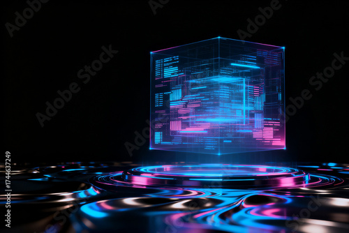 Futuristic cube with glowing lines