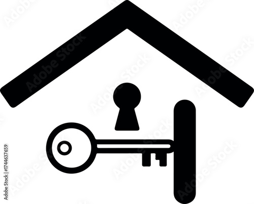 Key and house symbol representing security and home ownership concept.