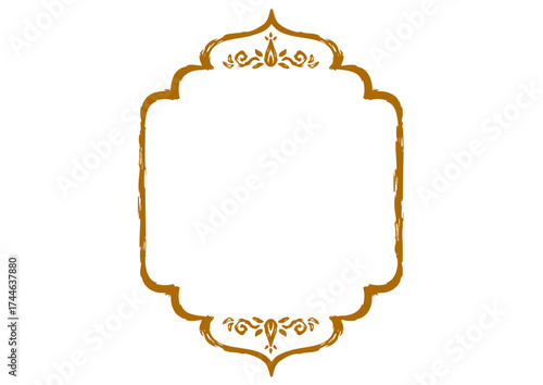 アジア風の飾りフレーム。豪華な装飾。手描きの荒い筆タッチ。