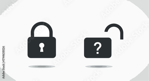 Lock and unlock symbols representing security and access concepts visually.