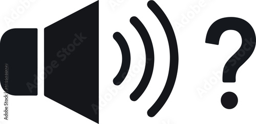 Loudspeaker with sound waves and a question mark what is the sound.
