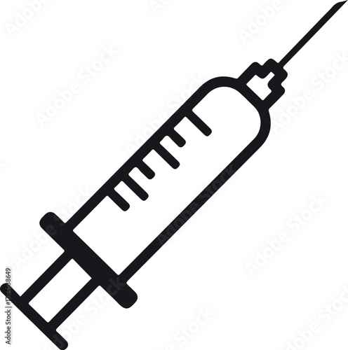 Medical syringe illustration for vaccination and healthcare concept in black and white.