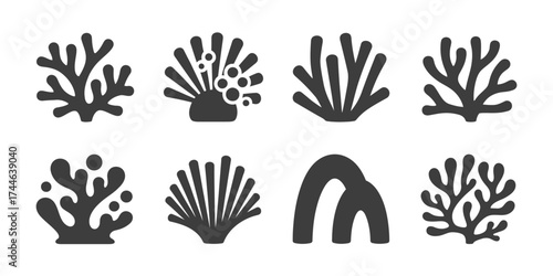 Collection of eight scalable vector icons representing various coral and marine life forms vector