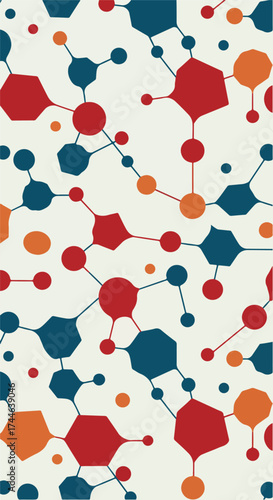 Molecular structure pattern of atoms and bonds in a scientific illustration.