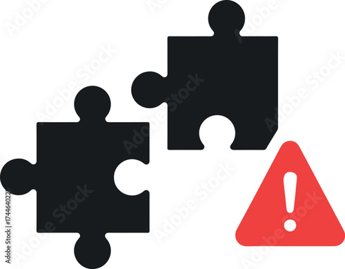 Puzzle pieces with warning sign indicating an issue or problem.