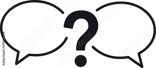 Question mark between two speech bubbles for communication.