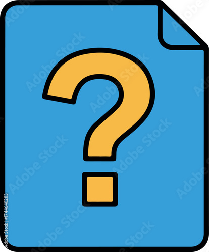 Question mark icon on a blue document represents inquiry and uncertainty.