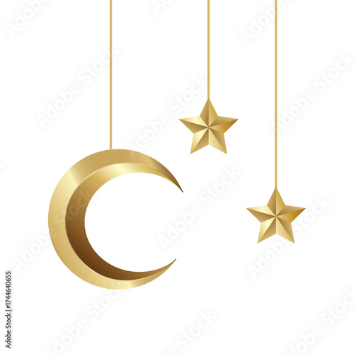 Golden Crescent Moon And Stars Hanging Decoration