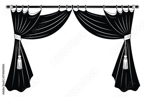 Elegant black velvet drapery vector illustration scalable eps format decorative window coverings vector