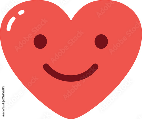 Smiling red heart shape with eyes and a happy expression of joy and love.