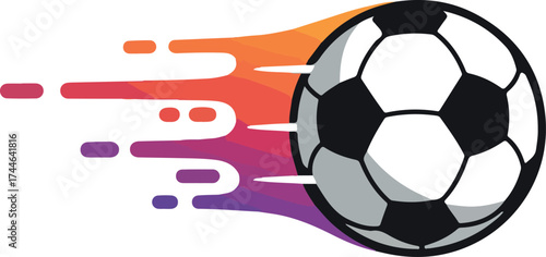 Soccer ball with speed effect colorful design sports concept.
