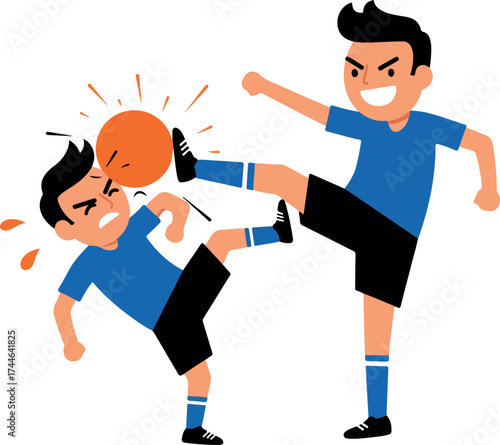 Soccer player kicking ball hitting another player in the head.