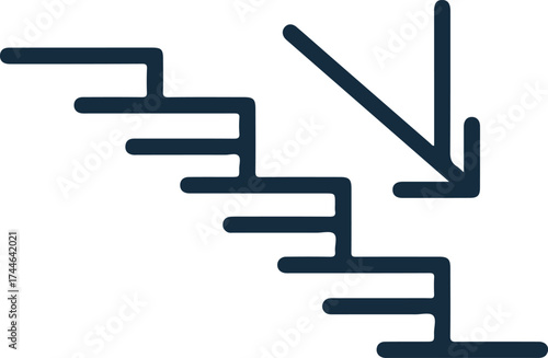Staircase with downward arrow indicating descent or going down the stairs.