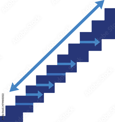 Staircase with upward and downward arrows representing progress and decline.