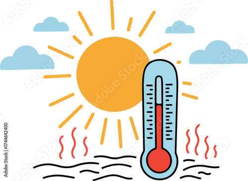 Thermometer showing high temperature under the hot sun indicating heat.
