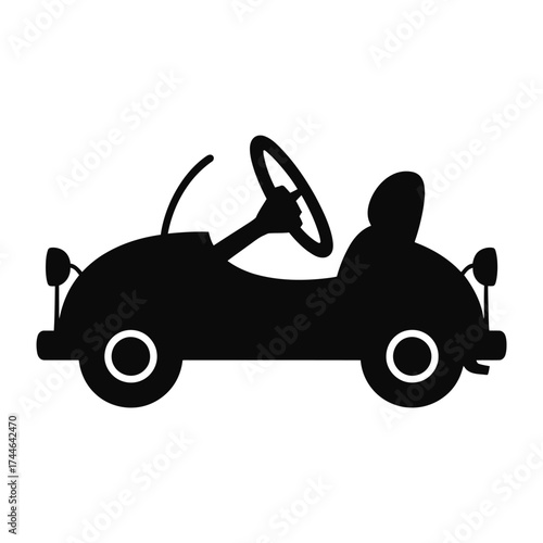 Simple black silhouette illustration of a classic toy pedal car vector graphic for eps file type vector