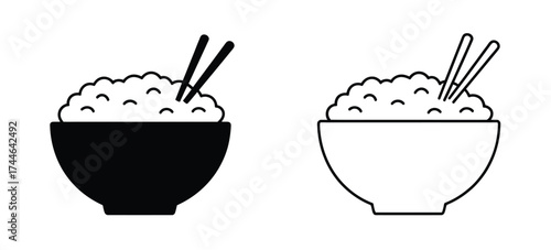 Vector illustration of a bowl of rice with chopsticks simple line art icon scalable eps vector