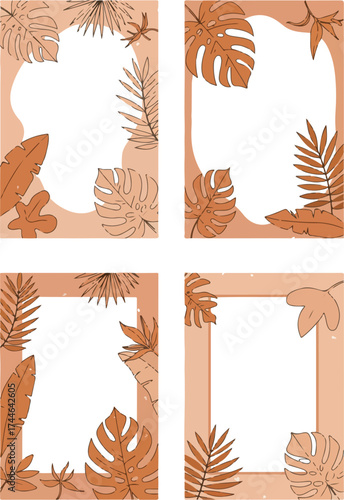 Tropical frame design with leaves and a light background for invitations.