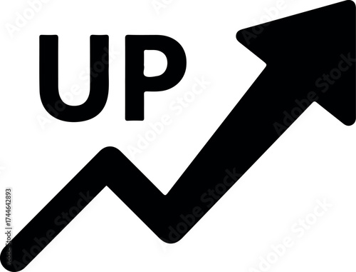Upward trend represented by a black arrow and the word UP.