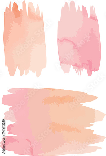 Watercolor brushstrokes in shades of pink and peach create artistic textures.