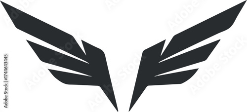 Winged emblem design symmetrical dark sharp modern graphic element.