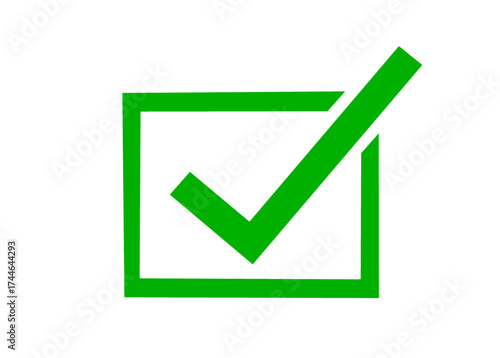 A green check mark inside a square outline, isolated on a transparent background, signifying a completed item on a checklist or a confirmed selection
