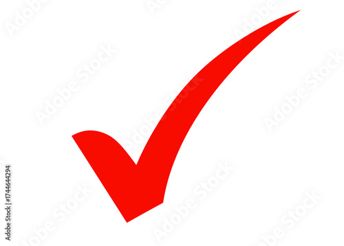 Red check mark, isolated on transparent background, symbolizing a positive choice, confirmation, or successful completion of a task in a vibrant and eyecatching graphic