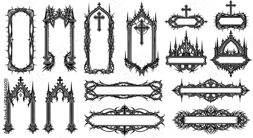 Vector art of collection of gothic frames, showcasing dark aesthetic
