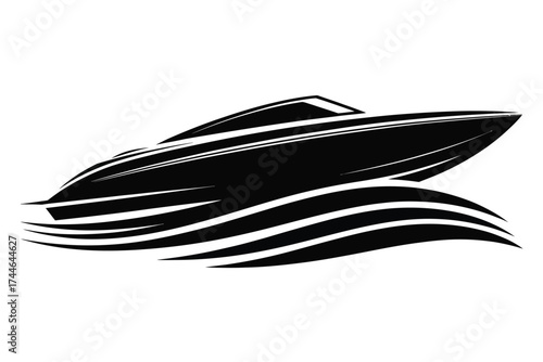 Minimalist black speedboat illustration icon vector graphic scalable for marine and nautical projects vector