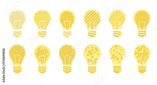 Vector art of collection of light bulbs with various patterns