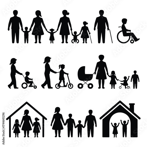 Diverse family silhouettes vector illustrations for scalable design and iconography vector