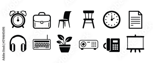 Set of twelve minimalist business and office icons for digital projects scalable vector graphics vector