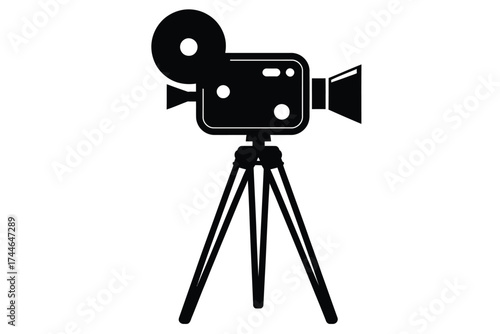 Vintage film camera silhouette on tripod vector illustration scalable eps icon for media projects vector