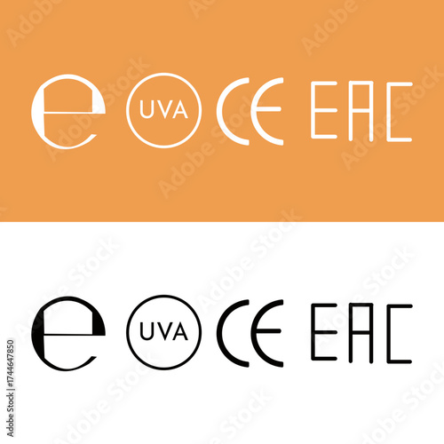 E UVA CE EAC Regulatory compliance symbols for product packaging Vector