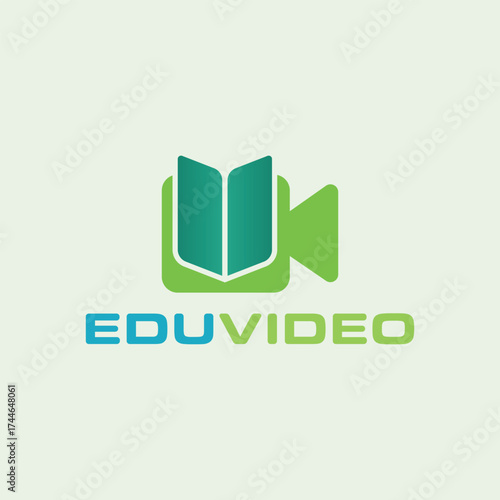 A notebook & video camera silhouette. Educational Video logo vector icon.