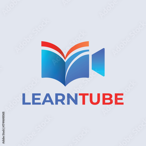 A notebook & video camera silhouette. Educational Video logo vector icon.