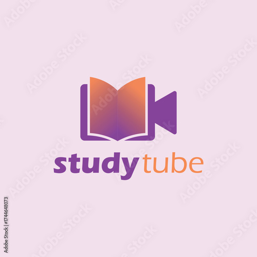 A notebook & video camera silhouette. Educational Video logo vector icon.