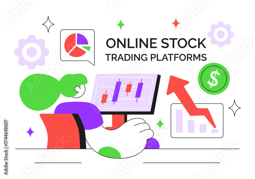 Online Stock Trading Platforms Illustration Featuring Buying and Selling Digital Assets Like Bitcoin for Potential Profit or Investment Purposes