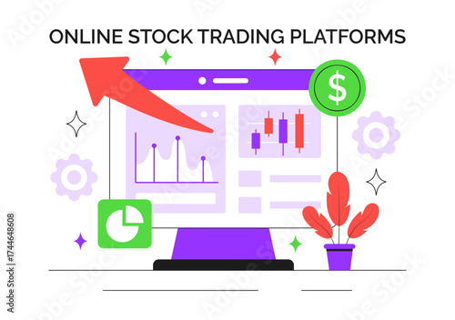 Online Stock Trading Platforms Illustration Featuring Buying and Selling Digital Assets Like Bitcoin for Potential Profit or Investment Purposes
