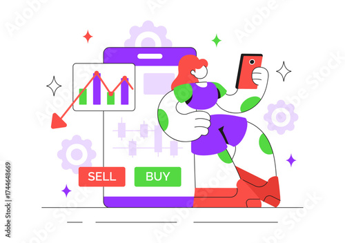 Online Stock Trading Platforms Illustration Featuring Buying and Selling Digital Assets Like Bitcoin for Potential Profit or Investment Purposes