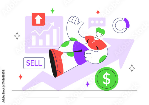Online Stock Trading Platforms Illustration Featuring Buying and Selling Digital Assets Like Bitcoin for Potential Profit or Investment Purposes