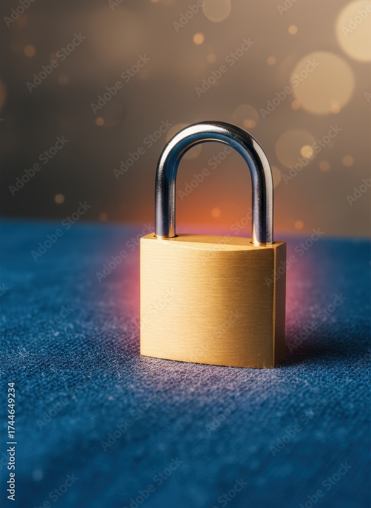 Fototapeta premium Secure Sentinel: A close-up shot of a robust padlock, standing as a silent guardian of security. The image exudes an aura of confidentiality, trust, and the crucial protection of valuable assets.