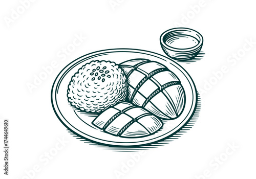Mango hand drawn simple engraved vector illustration