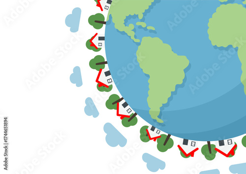 South America as part of planet Earth, houses and trees around the globe symbolizing the global community and international real estate.